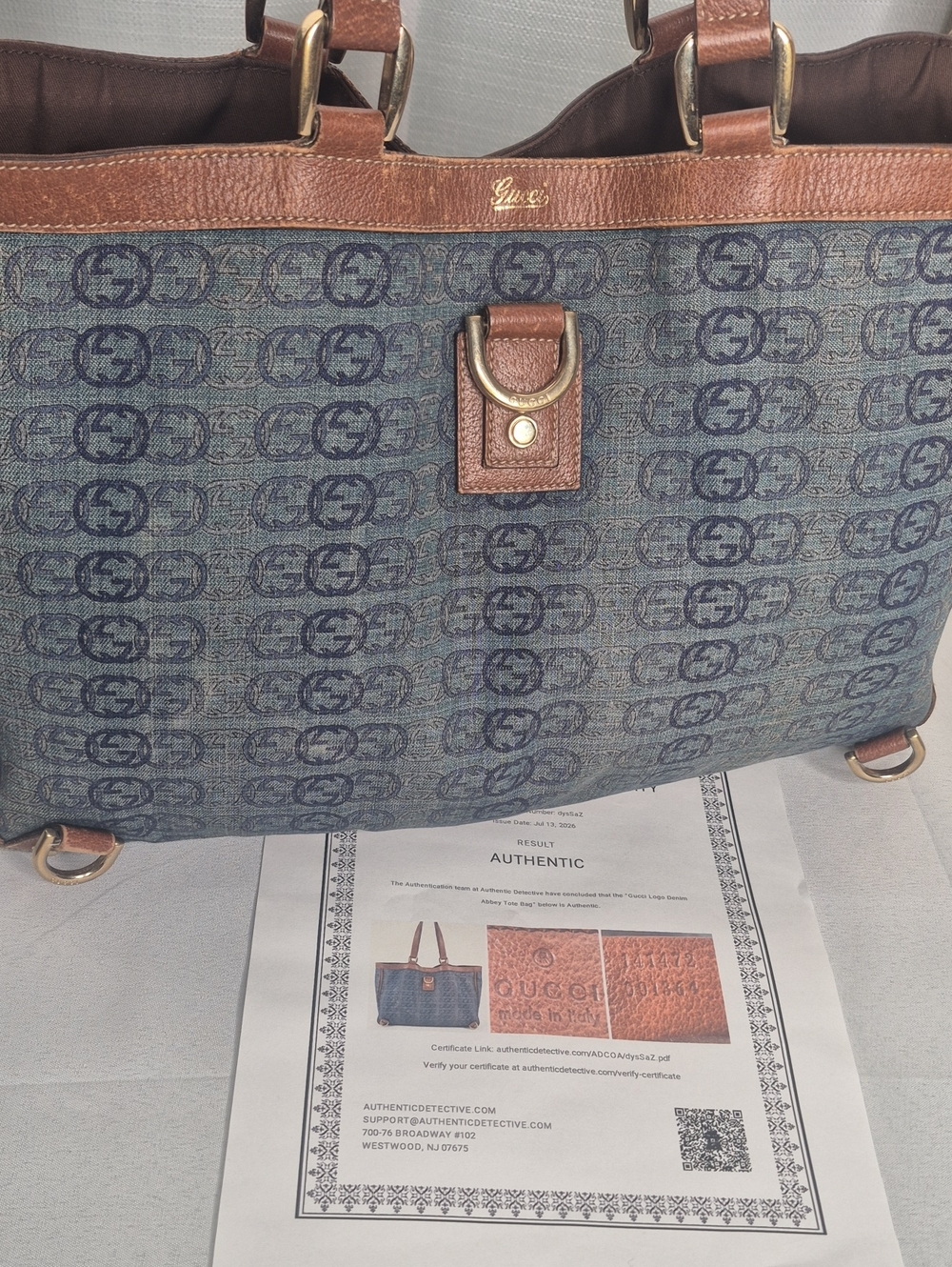 Gucci RARE Denim Abbey Blue and Brown Tote Bag COA - Picture 4 of 17